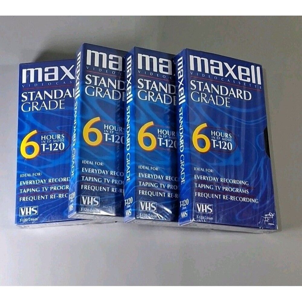 Maxell Standard Grade T-120 6 Hour Blank VHS 4 Pack Videocassette Tapes